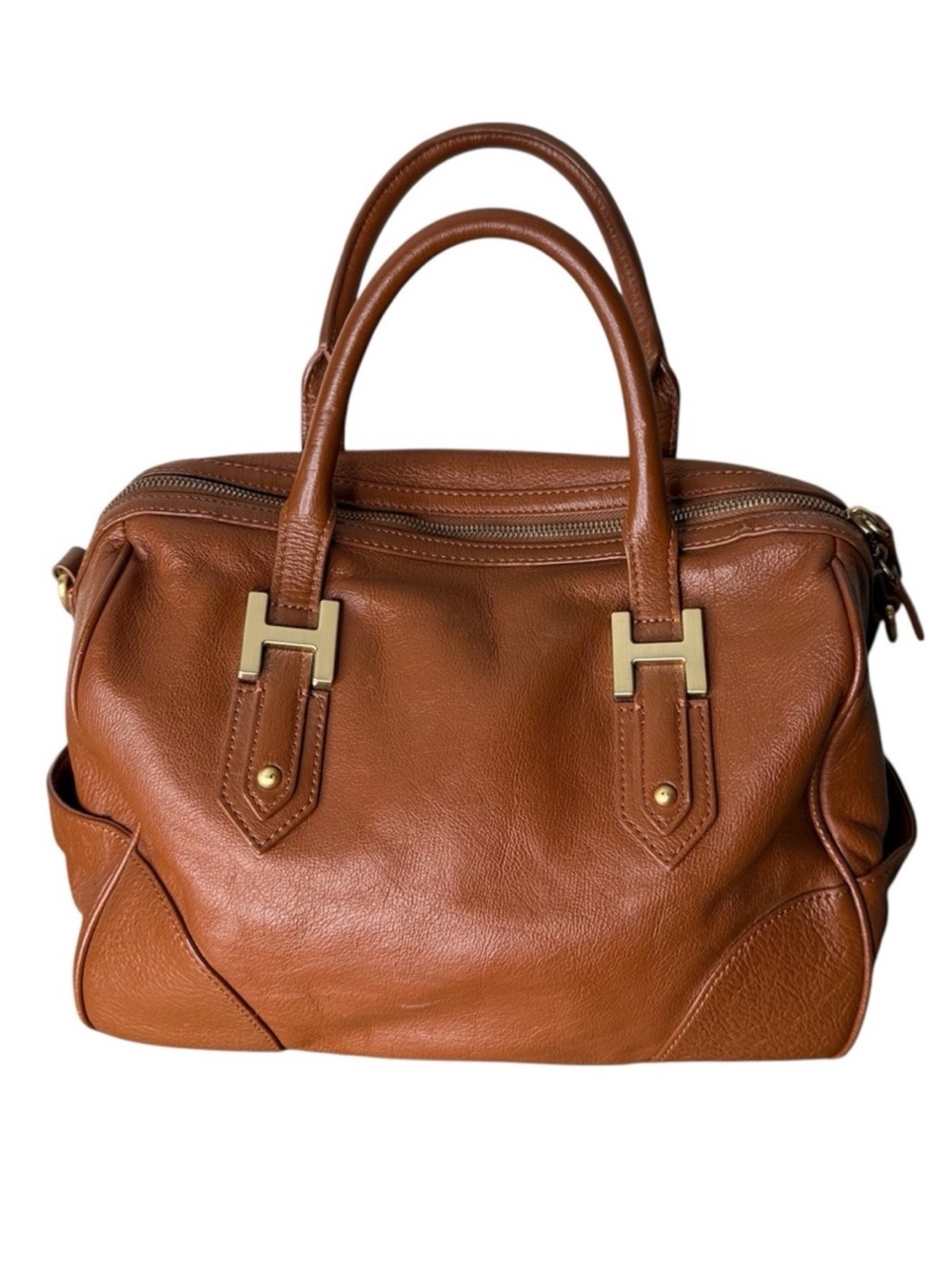 HEYS INTERNATIONAL Cognac SoHo Brown Leather Boston Speedy Satchel Crossbody